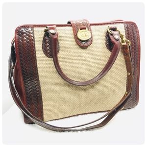 BRAHMIN WOVEN AND EMBOSSED BROWN LEATHER